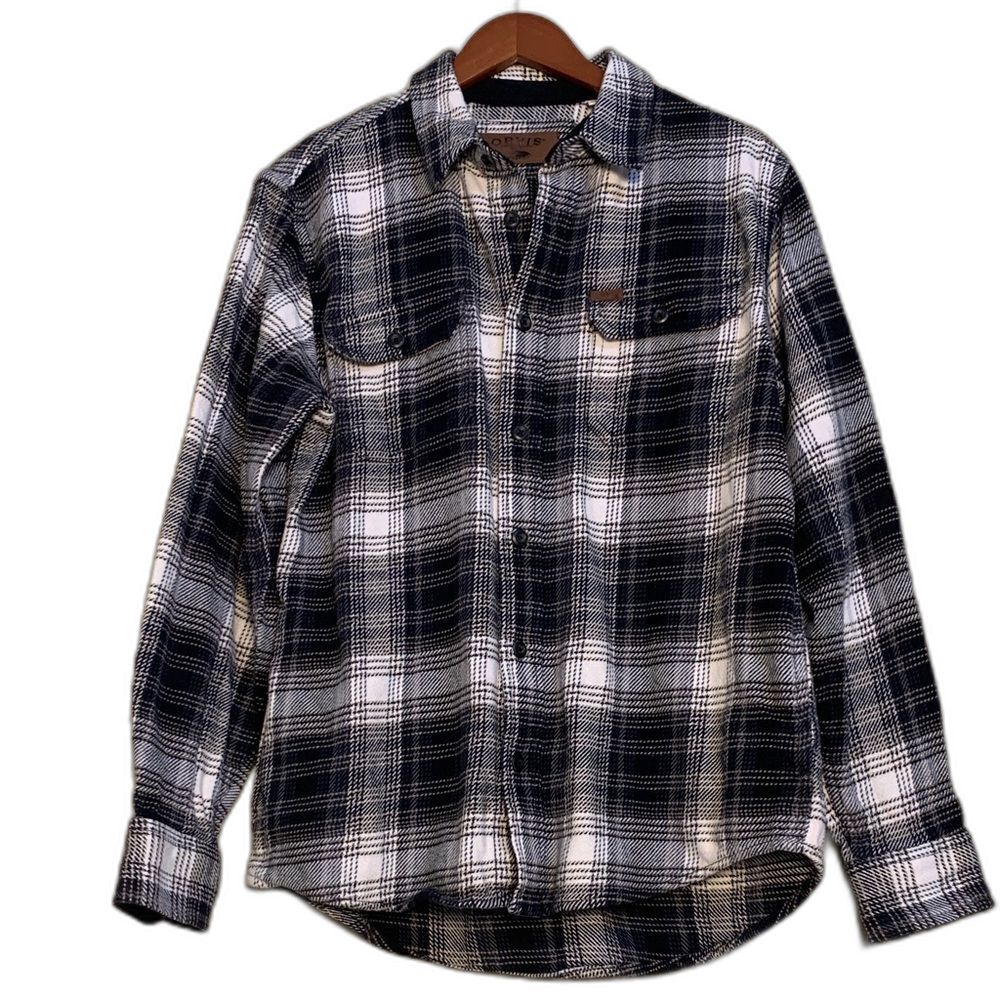 Orvis Heavyweight Plaid Flannel Shirt Outdoor Blue & White Men's M